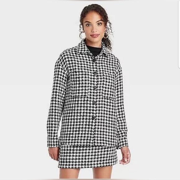 Women's Long Sleeve Tweed Shacket - A New Day Black/Cream Houndstooth - Picture 1 of 8